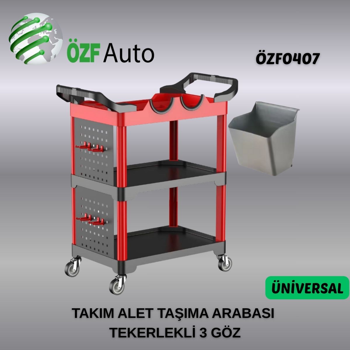 ÖZF0407 TAKIM ALET TAŞIMA ARABASI (TEKERLEKLİ 3 GÖZ) ÜNİVERSAL